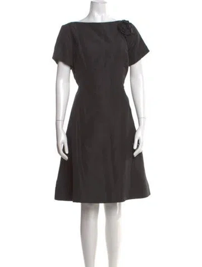 Pre-owned Teri Jon Bateau Neckline Knee-length Dress In Gray