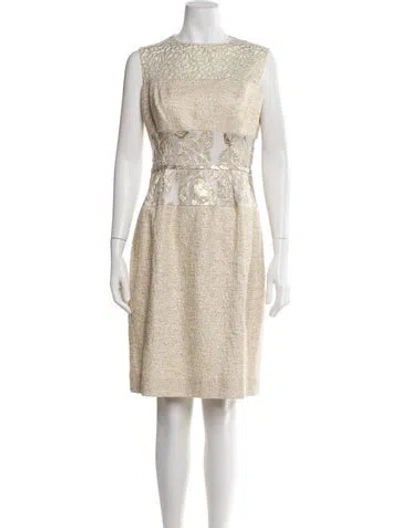 Pre-owned Teri Jon Bateau Neckline Knee-length Dress In Neutral