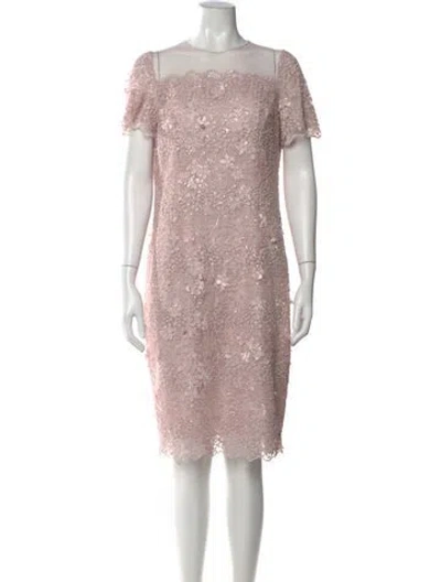 Pre-owned Teri Jon Bateau Neckline Knee-length Dress In Pink