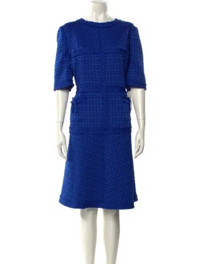 Pre-owned Teri Jon Bateau Neckline Knee-length Dress W/ Tags In Blue