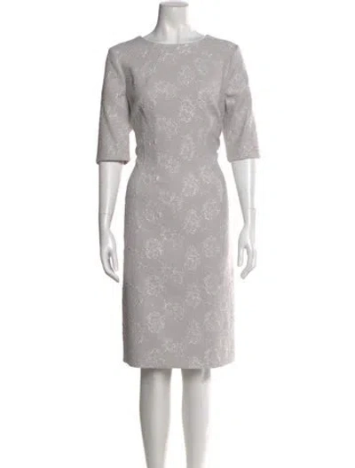Pre-owned Teri Jon Bateau Neckline Knee-length Dress W/ Tags In Gray