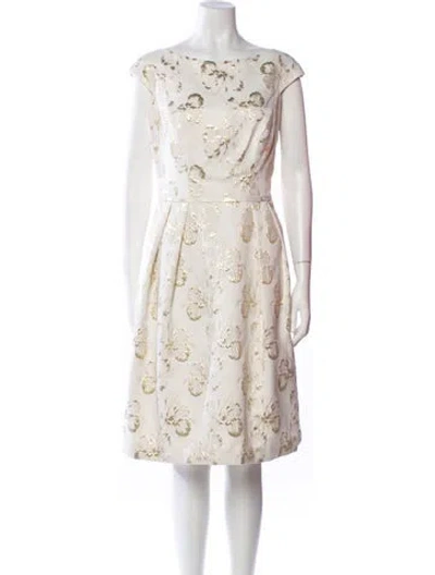 Pre-owned Teri Jon Bateau Neckline Knee-length Dress W/ Tags In Neutral