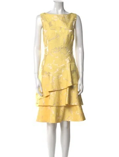 Pre-owned Teri Jon Bateau Neckline Knee-length Dress In Yellow