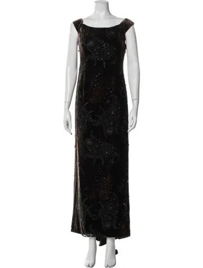 Pre-owned Teri Jon Bateau Neckline Long Dress In Black