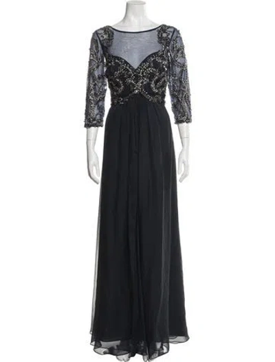 Pre-owned Teri Jon Bateau Neckline Long Dress In Blue
