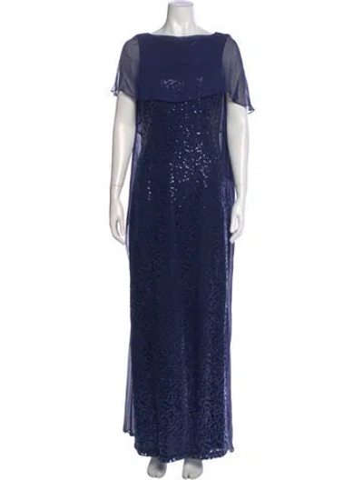 Pre-owned Teri Jon Bateau Neckline Long Dress In Blue