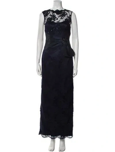 Pre-owned Teri Jon Bateau Neckline Long Dress In Blue