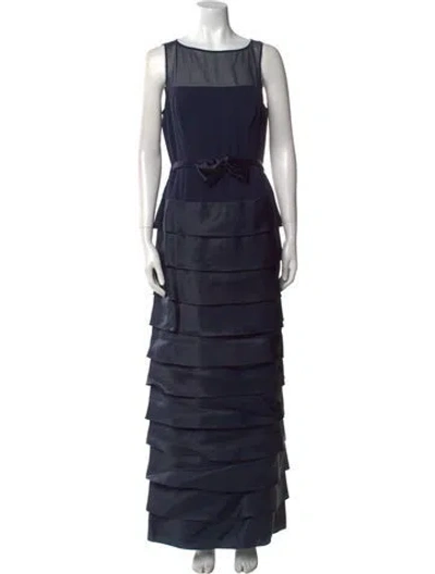 Pre-owned Teri Jon Bateau Neckline Long Dress In Blue
