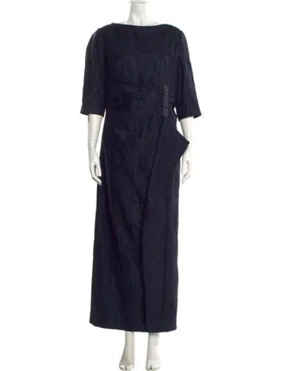 Pre-owned Teri Jon Bateau Neckline Long Dress In Blue
