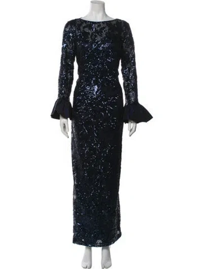 Pre-owned Teri Jon Bateau Neckline Long Dress In Blue