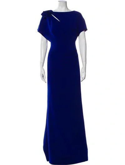 Pre-owned Teri Jon Bateau Neckline Long Dress In Blue