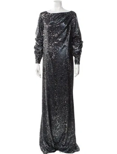 Pre-owned Teri Jon Bateau Neckline Long Dress In Blue