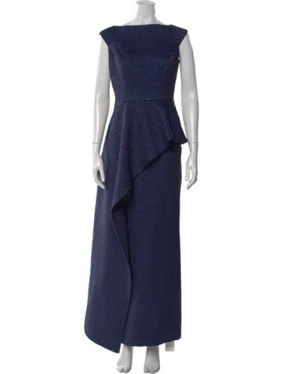 Pre-owned Teri Jon Bateau Neckline Long Dress In Blue