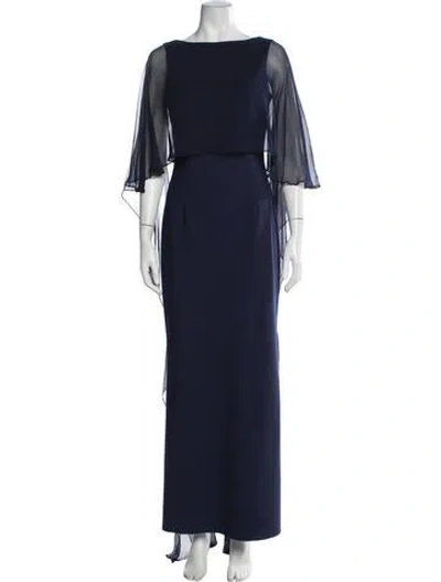 Pre-owned Teri Jon Bateau Neckline Long Dress In Blue