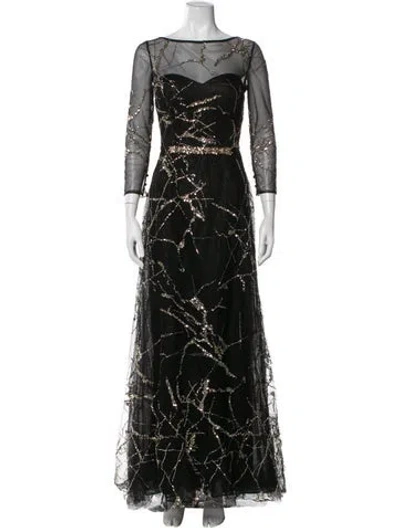 Pre-owned Teri Jon Bateau Neckline Long Dress In Multi