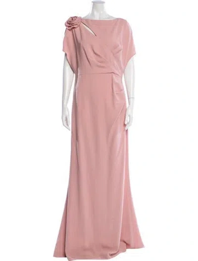 Pre-owned Teri Jon Bateau Neckline Long Dress In Pink