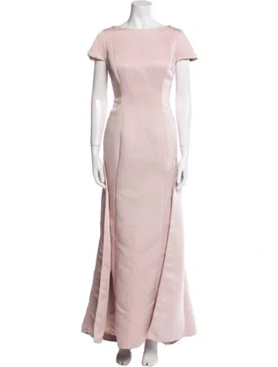 Pre-owned Teri Jon Bateau Neckline Long Dress In Pink