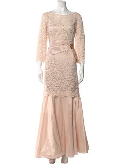 Pre-owned Teri Jon Bateau Neckline Long Dress In Pink