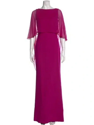 Pre-owned Teri Jon Bateau Neckline Long Dress In Pink