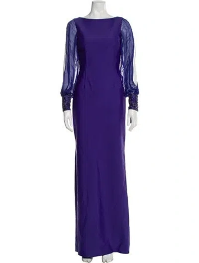 Pre-owned Teri Jon Bateau Neckline Long Dress In Purple