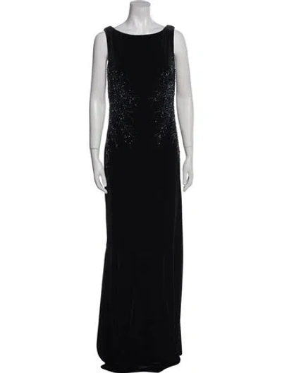 Pre-owned Teri Jon Bateau Neckline Long Dress W/ Tags In Black