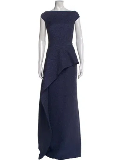 Pre-owned Teri Jon Bateau Neckline Long Dress W/ Tags In Blue
