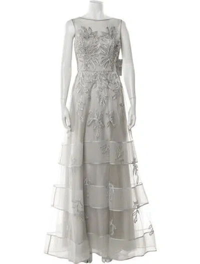 Pre-owned Teri Jon Bateau Neckline Long Dress W/ Tags In Gray