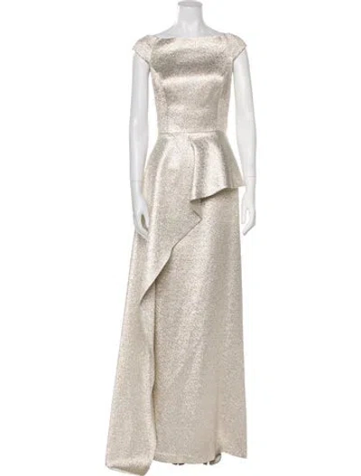 Pre-owned Teri Jon Bateau Neckline Long Dress W/ Tags In Neutral