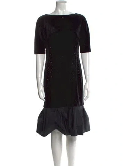 Pre-owned Teri Jon Bateau Neckline Midi Length Dress In Black