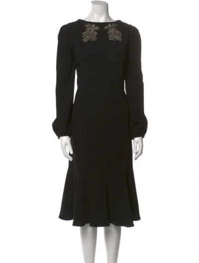 Pre-owned Teri Jon Bateau Neckline Midi Length Dress In Black