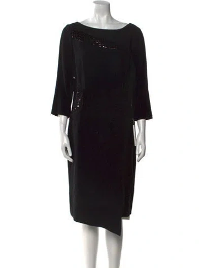 Pre-owned Teri Jon Bateau Neckline Midi Length Dress In Black