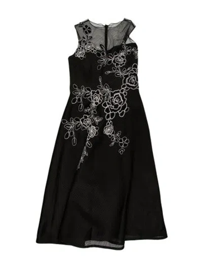 Pre-owned Teri Jon Bateau Neckline Midi Length Dress In Black