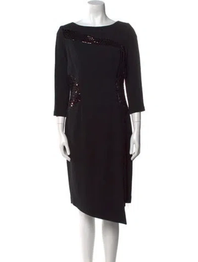 Pre-owned Teri Jon Bateau Neckline Midi Length Dress In Black