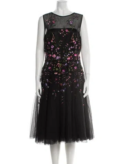 Pre-owned Teri Jon Bateau Neckline Midi Length Dress In Black