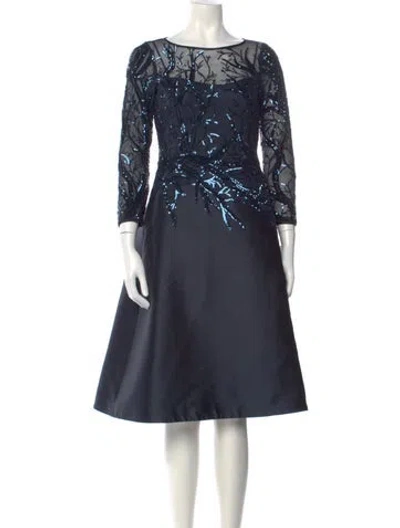 Pre-owned Teri Jon Bateau Neckline Midi Length Dress In Blue