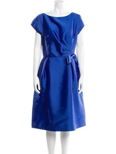 Pre-owned Teri Jon Bateau Neckline Midi Length Dress In Blue