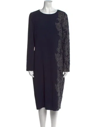 Pre-owned Teri Jon Bateau Neckline Midi Length Dress In Blue