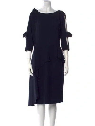 Pre-owned Teri Jon Bateau Neckline Midi Length Dress In Blue