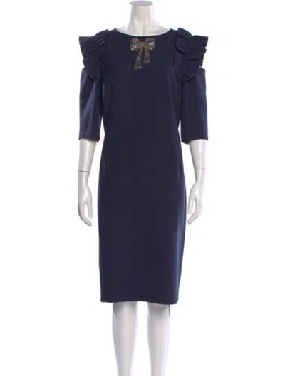 Pre-owned Teri Jon Bateau Neckline Midi Length Dress In Blue