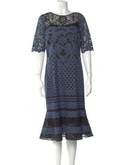 Pre-owned Teri Jon Bateau Neckline Midi Length Dress In Blue