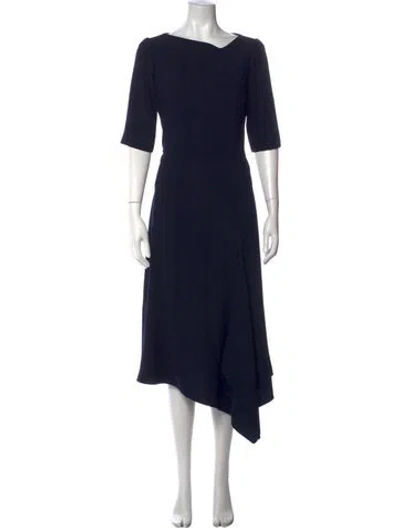 Pre-owned Teri Jon Bateau Neckline Midi Length Dress In Blue