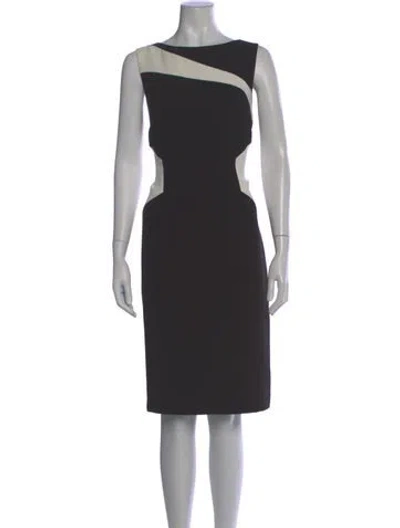 Pre-owned Teri Jon Bateau Neckline Midi Length Dress In Gray