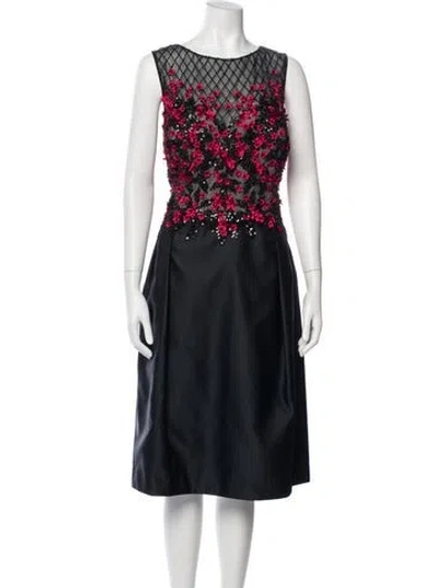 Pre-owned Teri Jon Bateau Neckline Midi Length Dress W/ Tags In Black