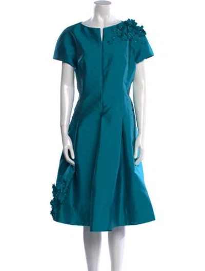 Pre-owned Teri Jon Bateau Neckline Midi Length Dress W/ Tags In Blue