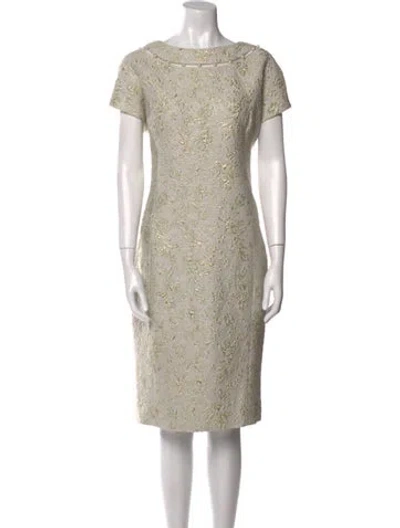 Pre-owned Teri Jon Bateau Neckline Midi Length Dress W/ Tags In Neutral