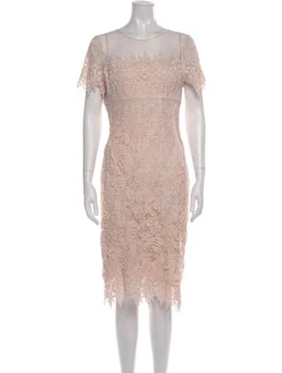 Pre-owned Teri Jon Bateau Neckline Midi Length Dress W/ Tags In Pink