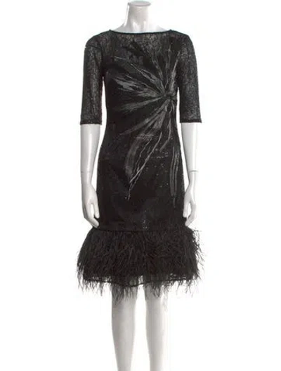 Pre-owned Teri Jon Bateau Neckline Mini Dress In Black