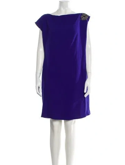 Pre-owned Teri Jon Bateau Neckline Mini Dress In Purple