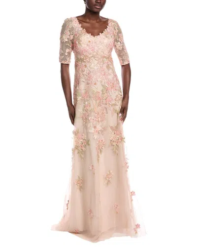 Teri Jon By Rickie Freeman Beaded Floral Gown In Pink