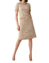 Teri Jon Boucle Fringe Trim Daytime Dress In Beige Multi In Beige